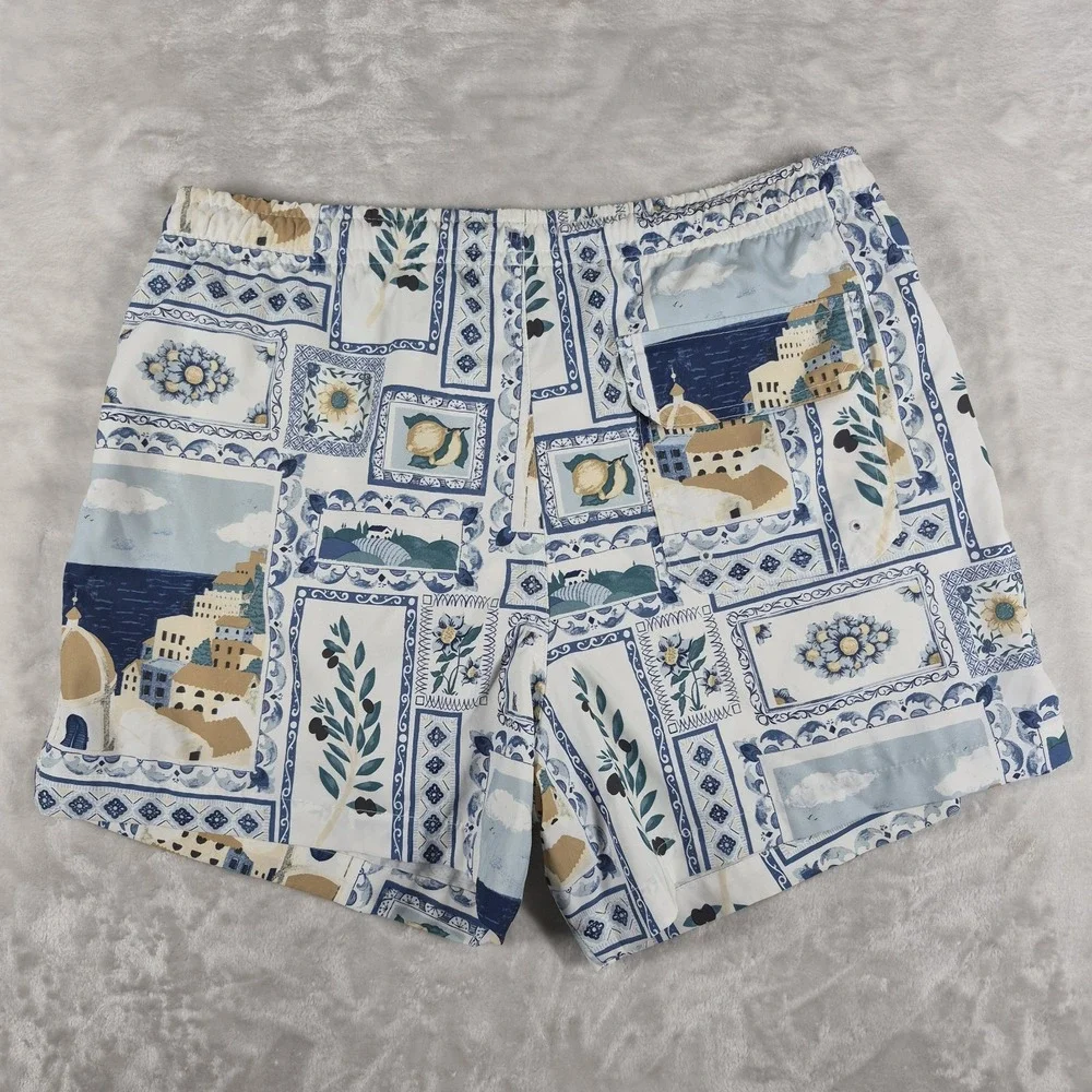 Abercrombie & Fitch Swim Trunks Shorts Men's Large White Paint Relaxed Stretch